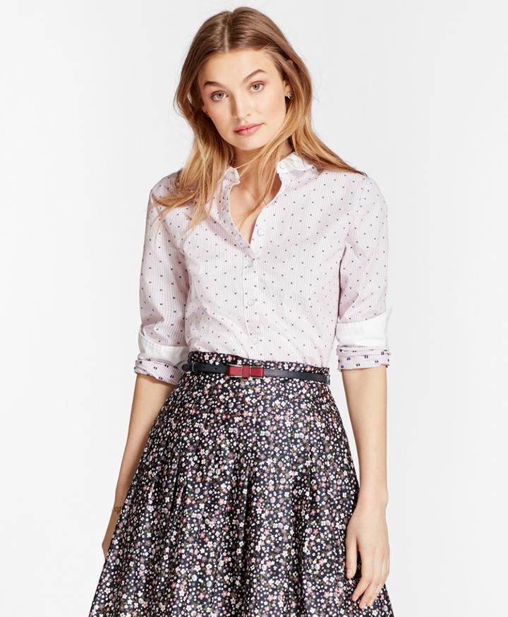 Brooks Brothers Women's Contrast-collar Dobby Dot-stripe Shirt