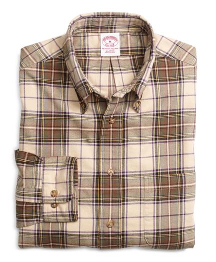 Brooks Brothers Regular Fit Khaki Plaid Flannel Sport Shirt