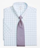 Brooks Brothers Men's Non-iron Slim Fit Alternating Twin Tattersall Short-sleeve Dress Shirt