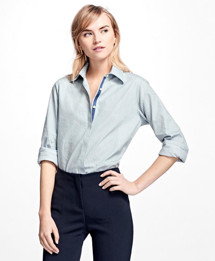 Brooks Brothers Women's Petite Striped Cotton Dobby Shirt