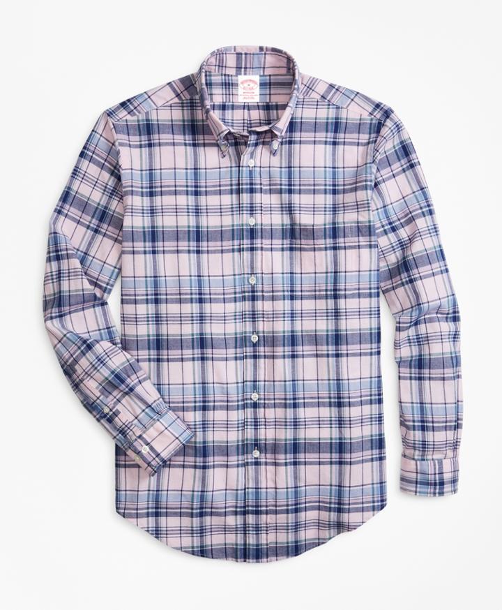 Brooks Brothers Men's Madison Fit Pink Madras Sport Shirt