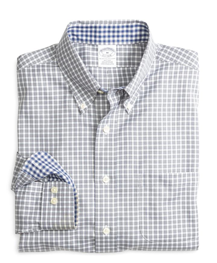 Brooks Brothers Men's Non-iron Slim Fit Framed Mini Check Sport Shirt