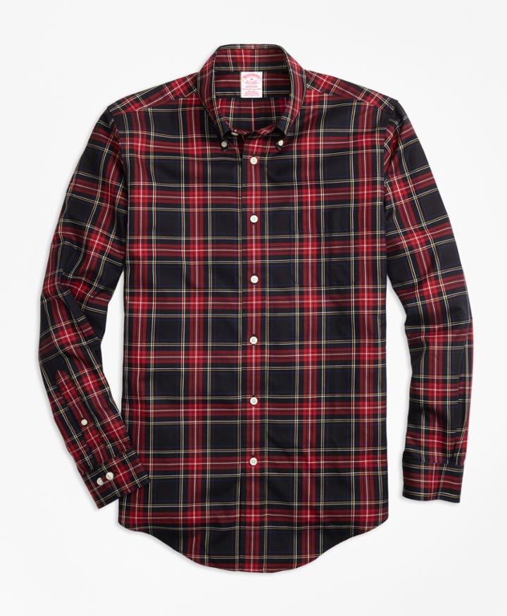 Brooks Brothers Men's Non-iron Madison Fit Black Stewart Tartan Sport Shirt