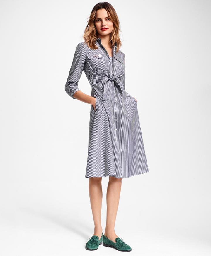 Brooks Brothers Women's Petite Striped Cotton Poplin Tie-waist Shirt Dress