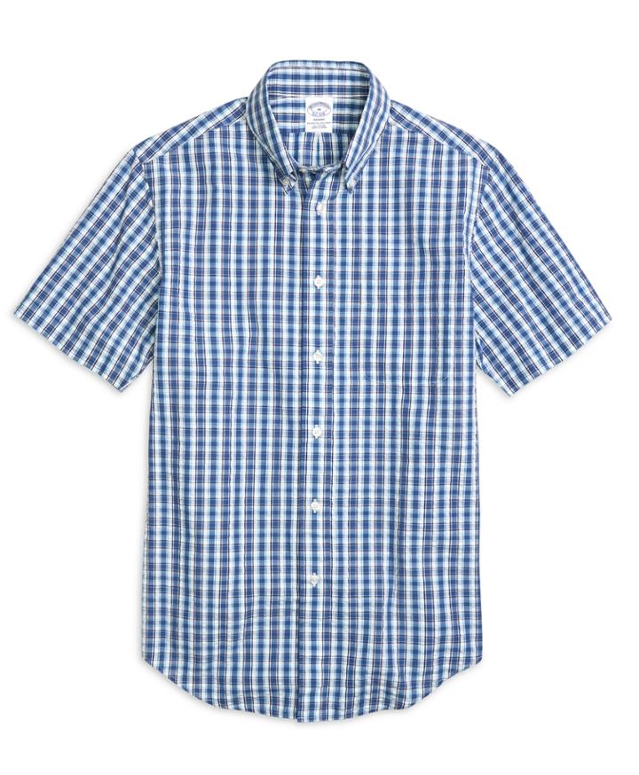 Brooks Brothers Men's Madison Fit Plaid Seersucker Short-sleeve Sport Shirt