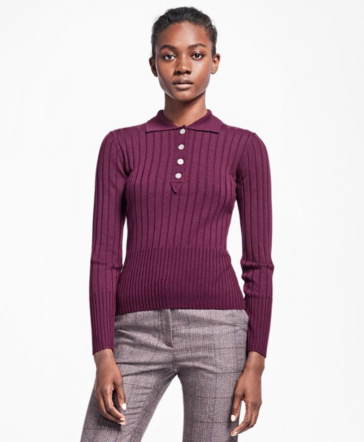 Brooks Brothers Women's Ribbed Saxxon Wool Polo Sweater