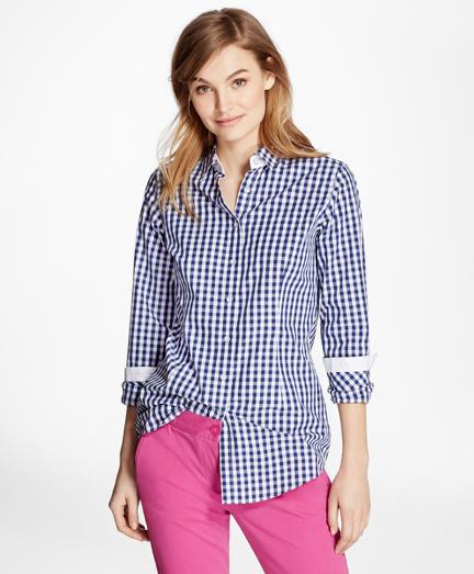 Brooks Brothers Gingham Cotton Poplin Blouse