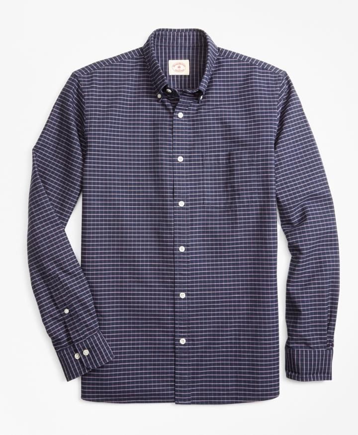 Brooks Brothers Men's Windowpane Cotton Oxford Sport Shirt