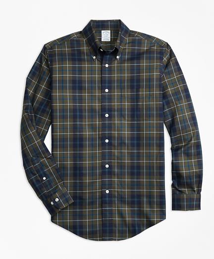 Brooks Brothers Non-iron Regent Fit Olive Plaid Sport Shirt
