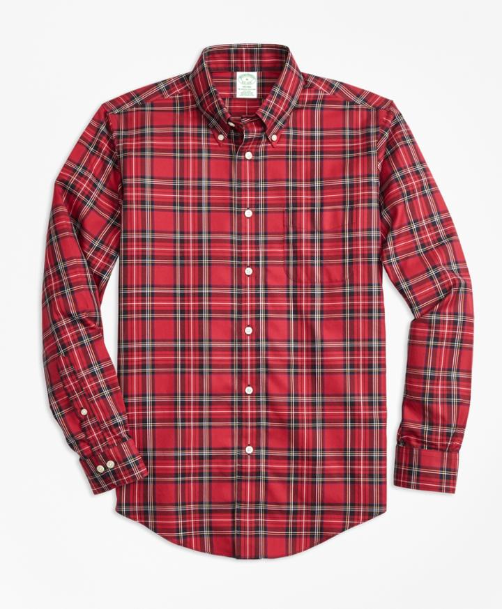 Brooks Brothers Men's Non-iron Milano Fit Royal Stewart Tartan Sport Shirt