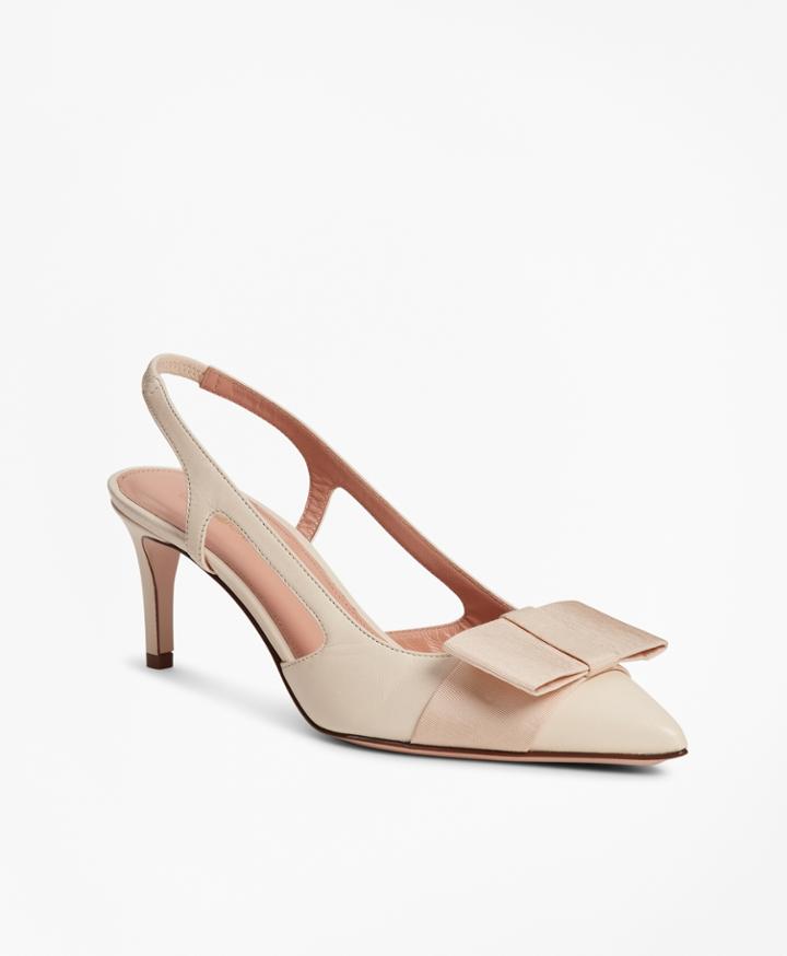 Brooks Brothers Women's Grosgrain-trimmed Leather Slingback Kitten-heel Pumps