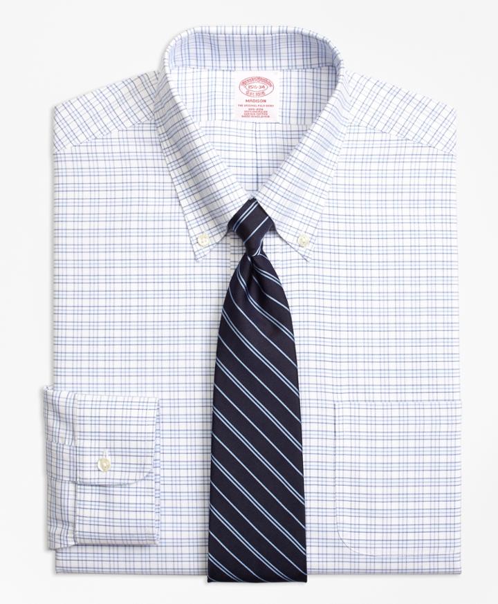 Brooks Brothers Men's Non-iron Regular Fit Brookscool Triple Windowpane Dress Shirt