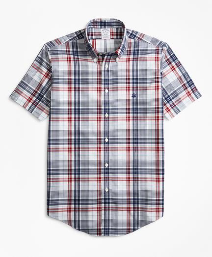 Brooks Brothers Non-iron Regent Fit Dobby Plaid Short-sleeve Sport Shirt