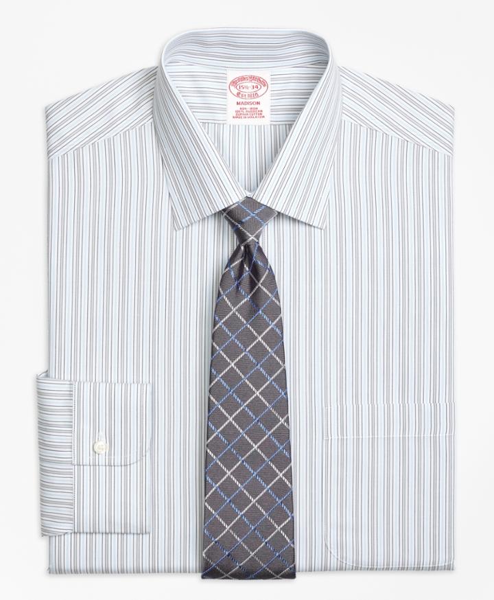 Brooks Brothers Men's Non-iron Regular Fit Alternating Stripe Dress Shirt
