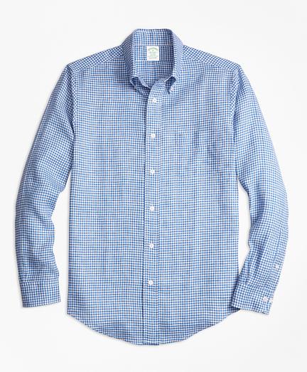 Brooks Brothers Milano Fit Gingham Irish Linen Sport Shirt