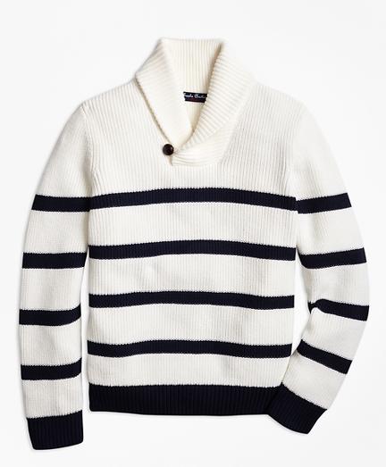 Brooks Brothers Cotton Stripe Shawl Collar Sweater