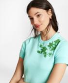 Brooks Brothers Women's Floral-beaded Cotton Short-sleeve Shell