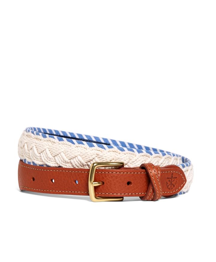 Brooks Brothers Men's Kiel James Patrick White And Light Blue Braided Belt