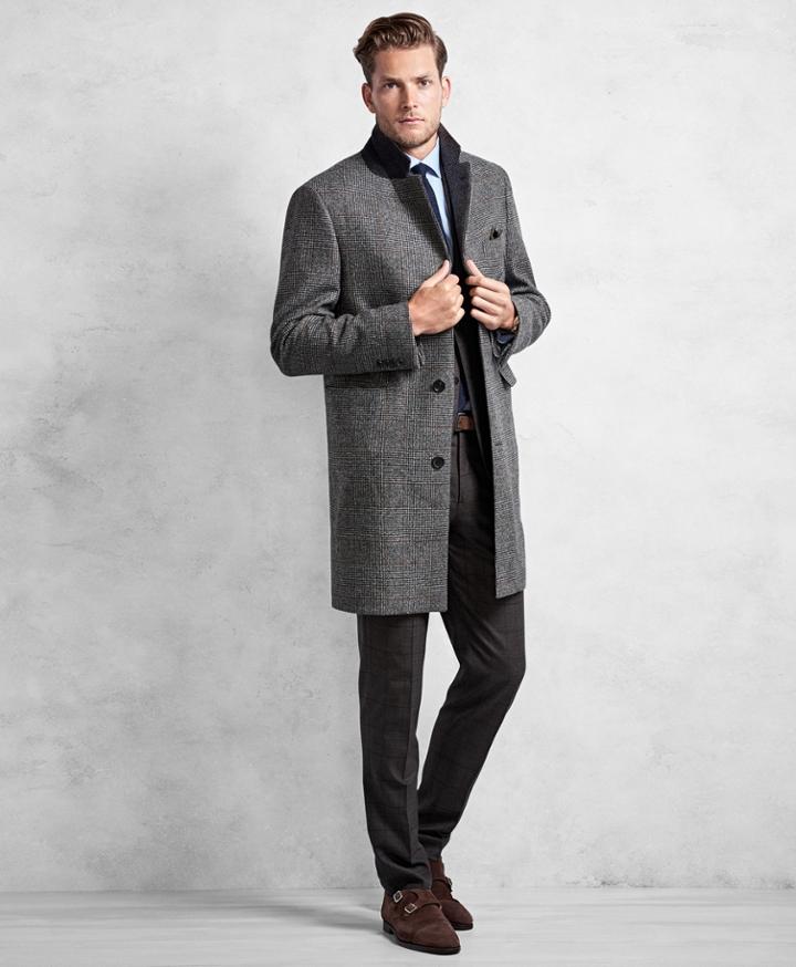 Brooks Brothers Men's Golden Fleece Black And White Plaid Topcoat