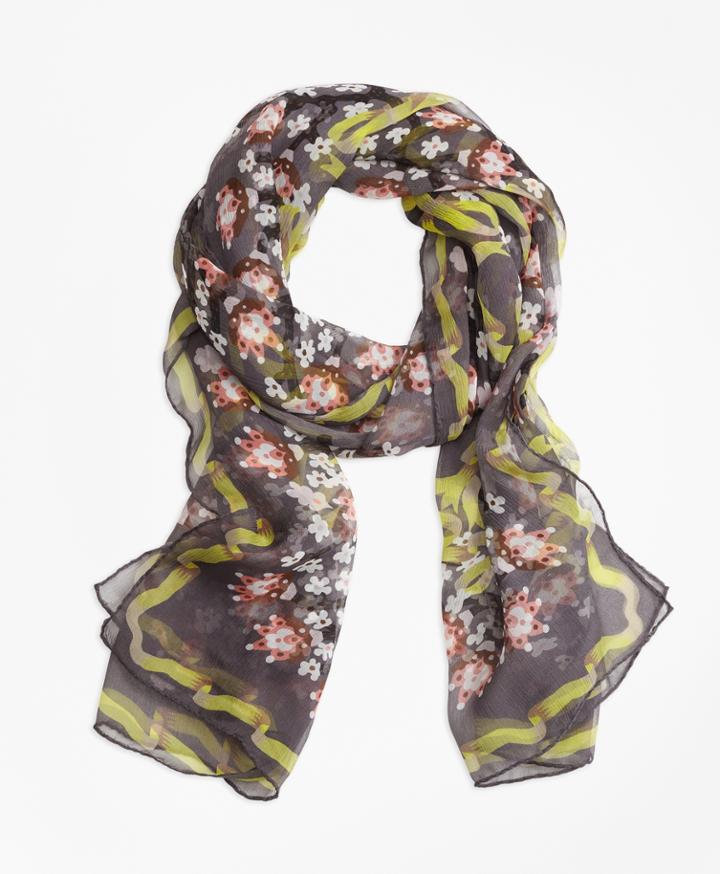 Brooks Brothers Women's Floral Silk Chiffon Scarf With Ribbon