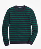 Brooks Brothers Cotton Waffle Stitch Stripe Crewneck Sweater