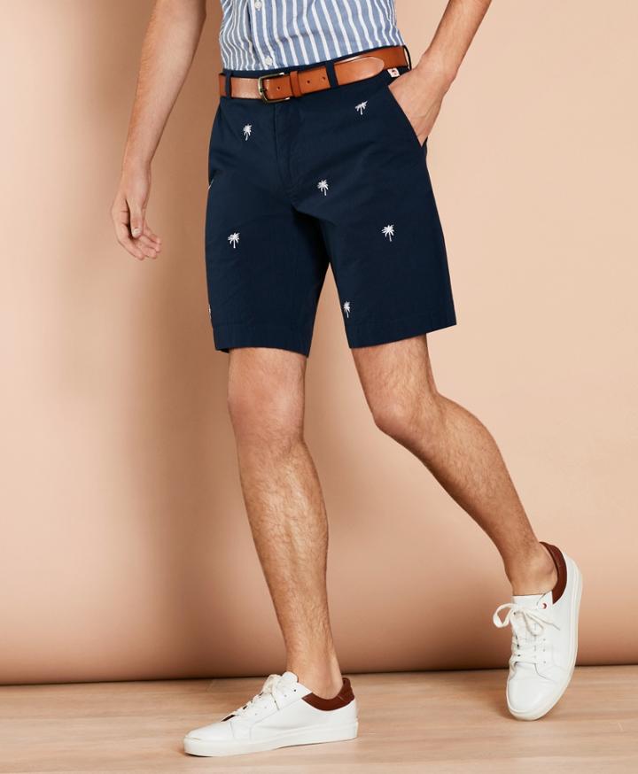 Brooks Brothers Men's Embroidered Palm Tree Seersucker Shorts