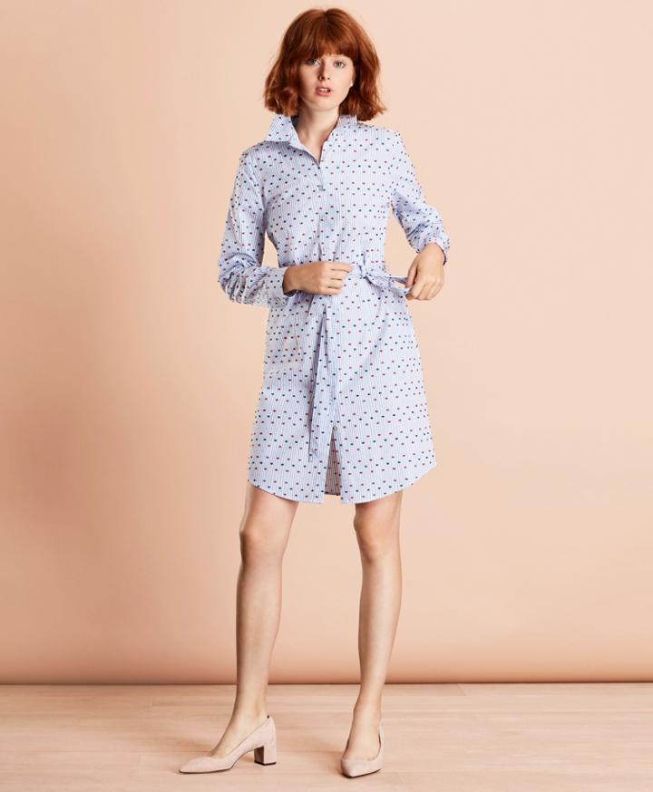 Brooks Brothers Women's Striped Clip-dot Cotton Dobby Shirt Dress