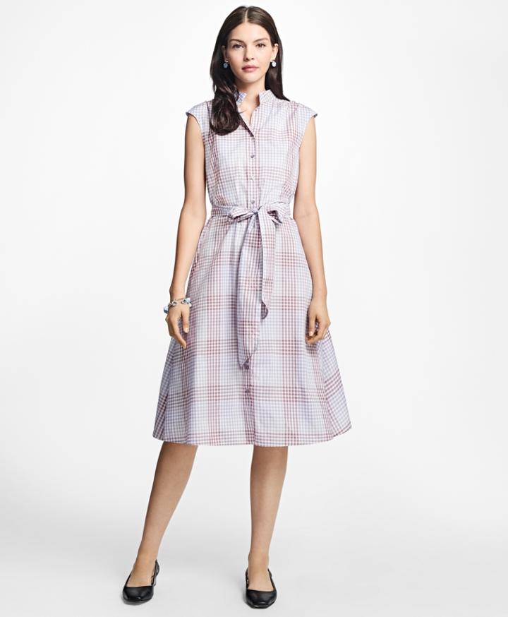 Brooks Brothers Women's Cotton Poplin Mini-gingham Trapeze Shirtdress