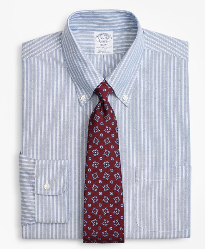 Brooks Brothers Men's Brookscool Slim Fitted Dress Shirt, Non-iron Double Framed Stripe