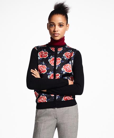 Brooks Brothers Rose-print Mixed-media Cardigan