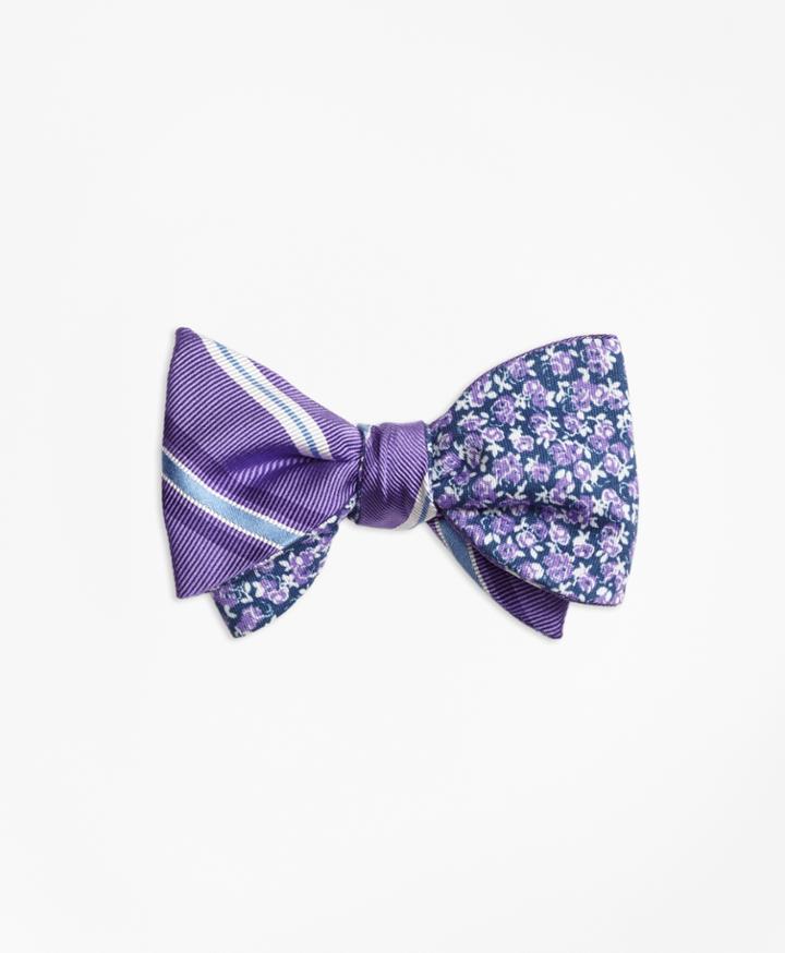 Brooks Brothers Men's Alternating Split Stripe With Mini Rose Reversible Bow Tie