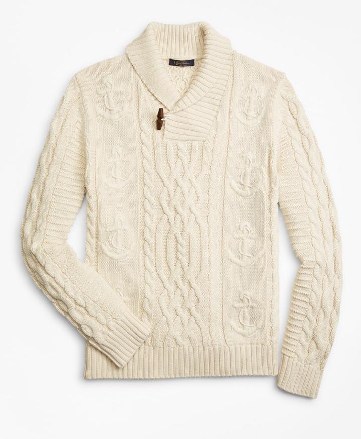Brooks Brothers Men's Supima Cotton Anchor Cable Shawl Collar Sweater