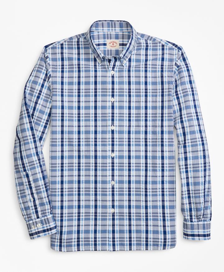 Brooks Brothers Men's Plaid Seersucker Cotton Sport Shirt