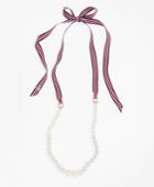 Brooks Brothers Women's Glass Pearl & Striped Grosgrain Necklace