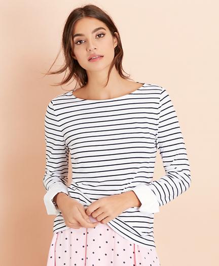 Brooks Brothers Striped Jersey Contrast-cuff Top