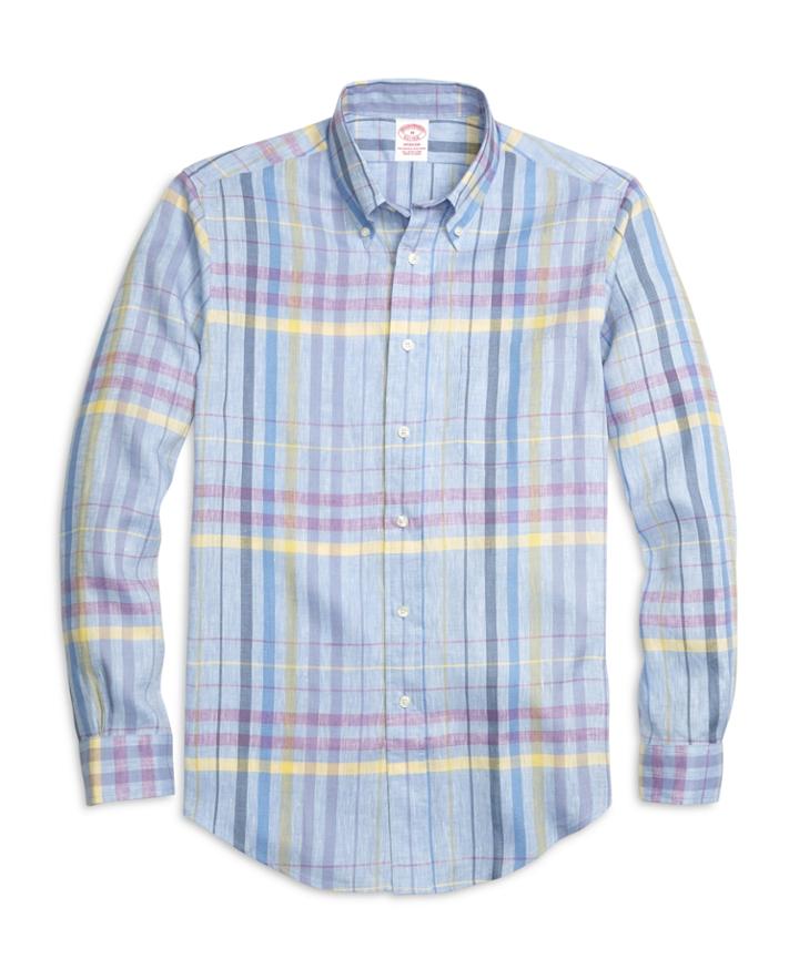 Brooks Brothers Men's Madison Fit Plaid Linen Sport Shirt
