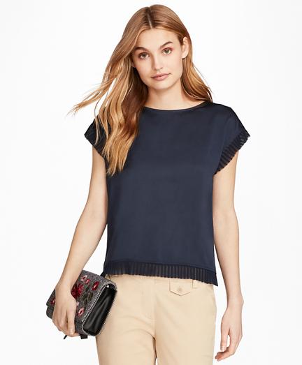 Brooks Brothers Pleated Chiffon-trimmed Crepe Blouse