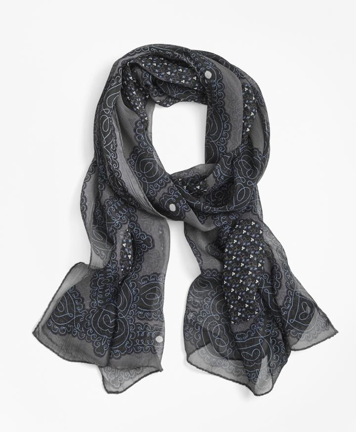 Brooks Brothers Women's Scroll-print Silk Chiffon Oblong Scarf