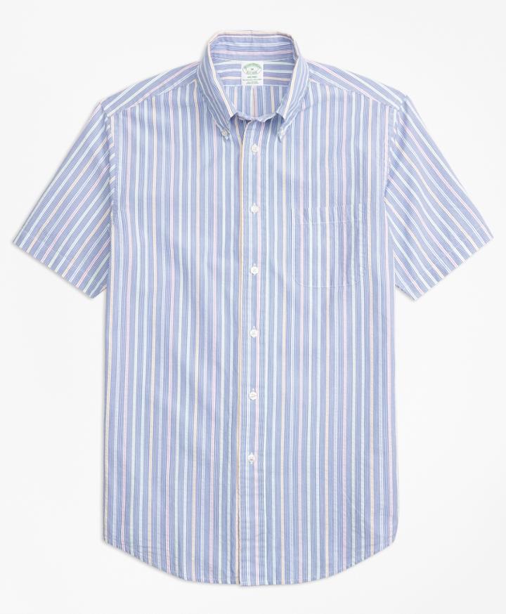 Brooks Brothers Men's Milano Fit Alternating Stripe Seersucker Short-sleeve Sport Shirt