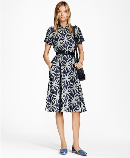 Brooks Brothers Petite Palm Tree Print Cotton Sateen Shirt Dress