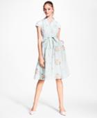 Brooks Brothers Women's Petite Floral-embroidered Striped Cotton-silk Shirt Dress