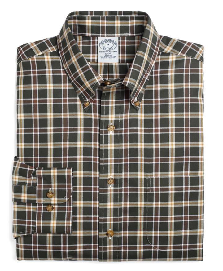 Brooks Brothers Men's Non-iron Slim Fit Thick Windowpane Sport Shirt
