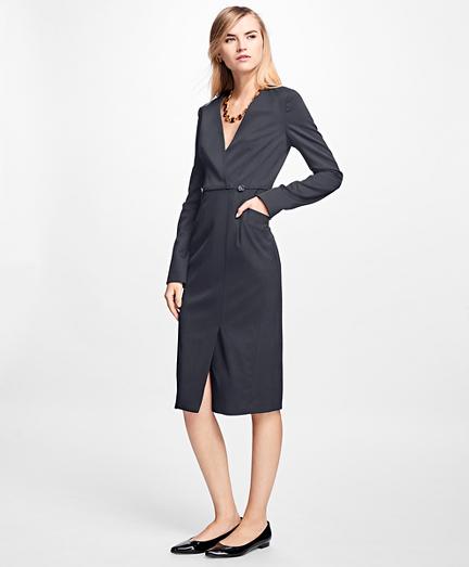 Brooks Brothers Wool Gabardine Faux Wrap Dress