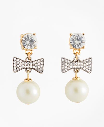Brooks Brothers Glass Pearl And Rhinestone Bow Drop Earrings