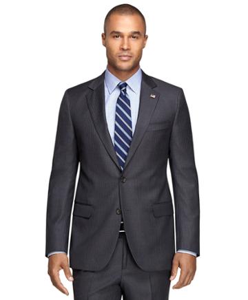Brooks Brothers Fitzgerald Fit Saxxon Wool Grey With Blue Stripe 1818 Suit