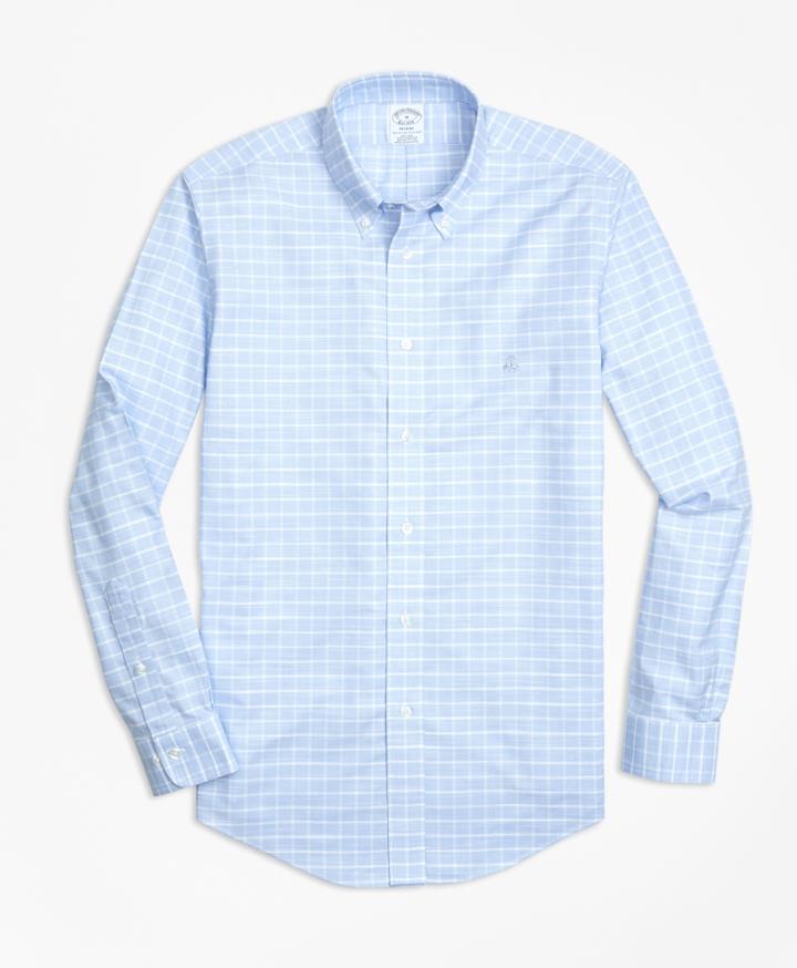 Brooks Brothers Men's Non-iron Regent Fit Slub Windowpane Sport Shirt