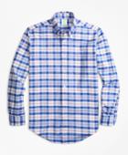 Brooks Brothers Men's Milano Fit Oxford Blue And Red Plaid Sport Shirt