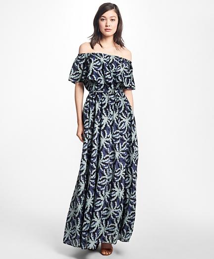Brooks Brothers Palm Tree Print Cotton-silk Maxi Dress