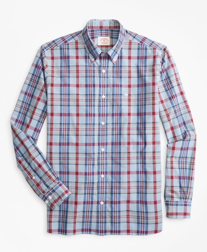 Brooks Brothers Men's Plaid Garment-dyed Cotton Sport Shirt