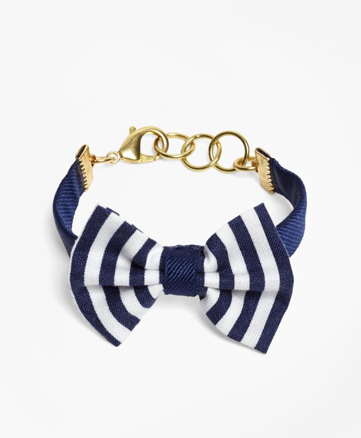 Brooks Brothers Women's Kiel James Patrick Navy And White Stripe Bow Tie Bracelet
